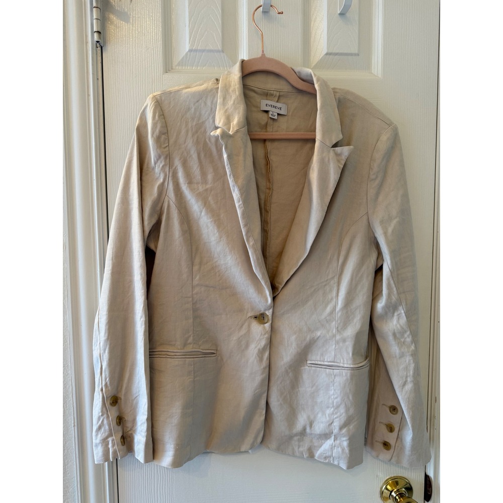 Evereve Beige Linen Blend Blazer Jacket Business Casual Career Minimalist